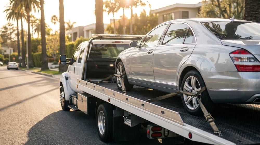 Tow truck loading a damaged car